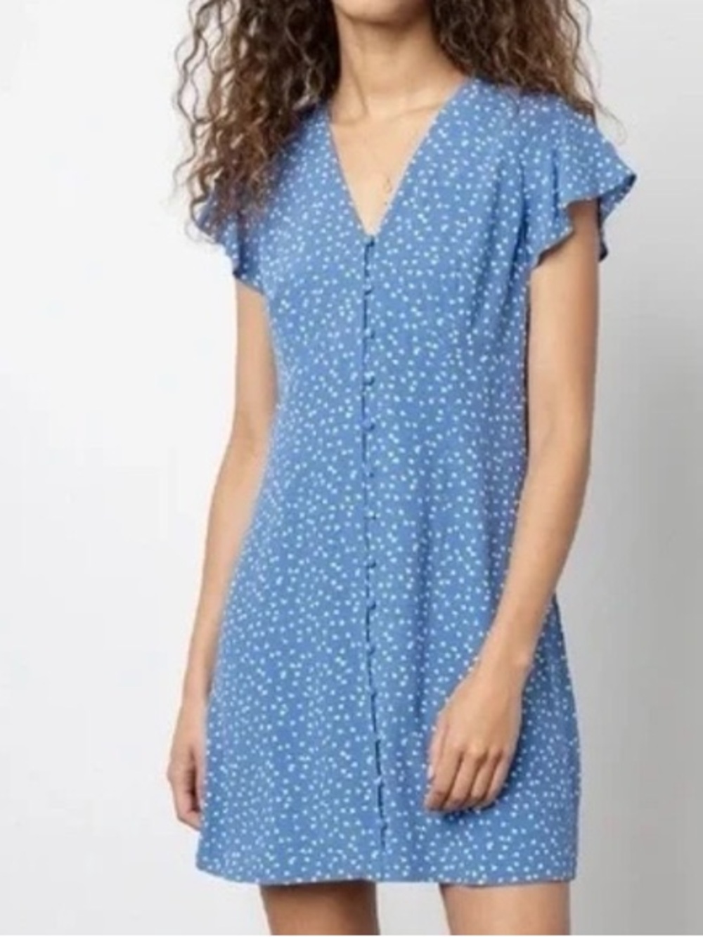 Rails Blue Dot Button-Front V-Neck Mini Dress